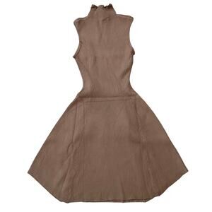 Lucky Clover Skater Ribbed High Neck Dress in Taupe, Size S/M​